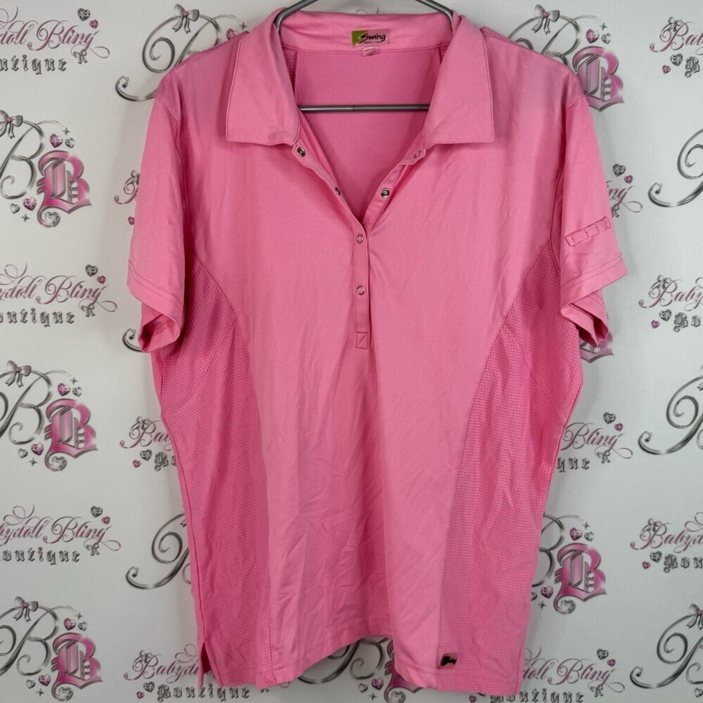 Swing tshirt polo preppy snap buttons half golf ⛳️ style Pink Polo Shirt